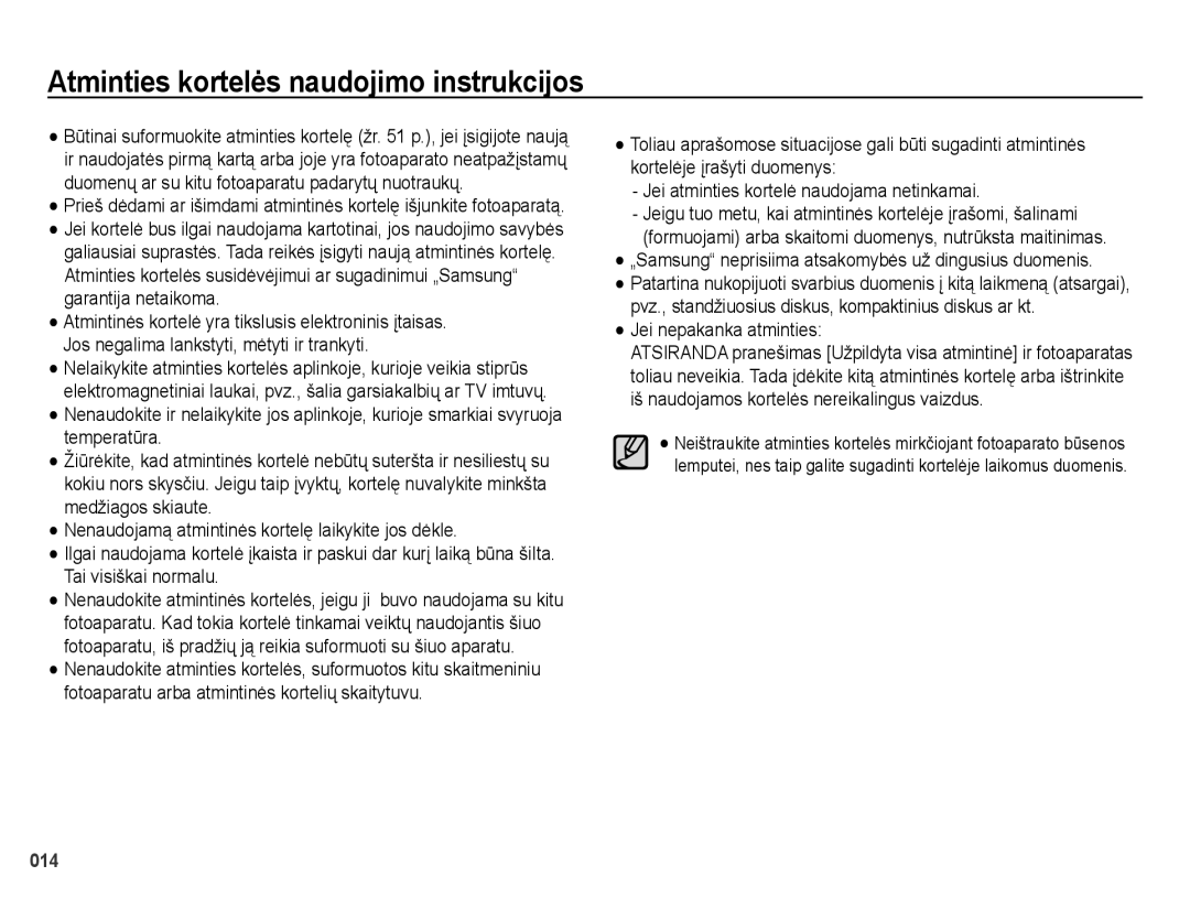 Samsung EC-ES25ZZBARRU, EC-ES25ZZBASRU, EC-ES25ZZBABRU Atminties kortelơs naudojimo instrukcijos, Jei nepakanka atminties 