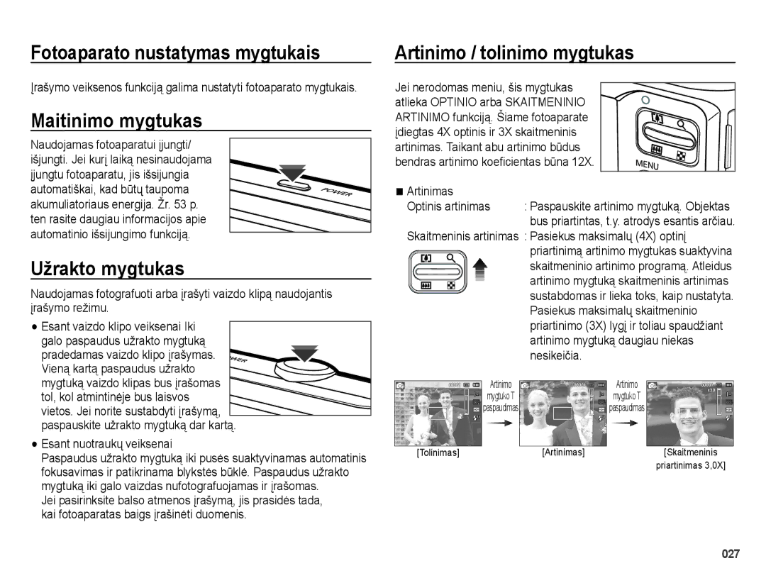 Samsung EC-ES25ZZBASRU, EC-ES25ZZBARRU manual Fotoaparato nustatymas mygtukais, Maitinimo mygtukas, Užrakto mygtukas 