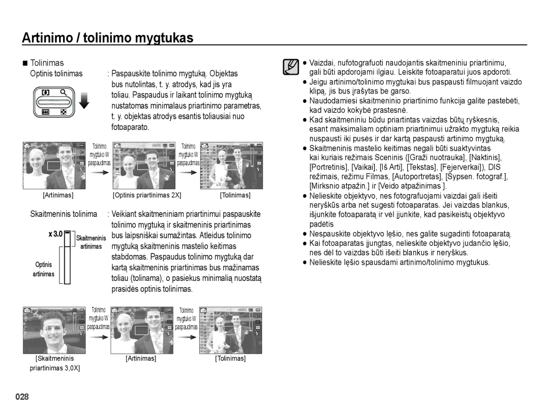 Samsung EC-ES25ZZBABRU, EC-ES25ZZBARRU, EC-ES25ZZBASRU Tolinimas, Fotoaparato, Bus nutolintas, t. y. atrodys, kad jis yra 