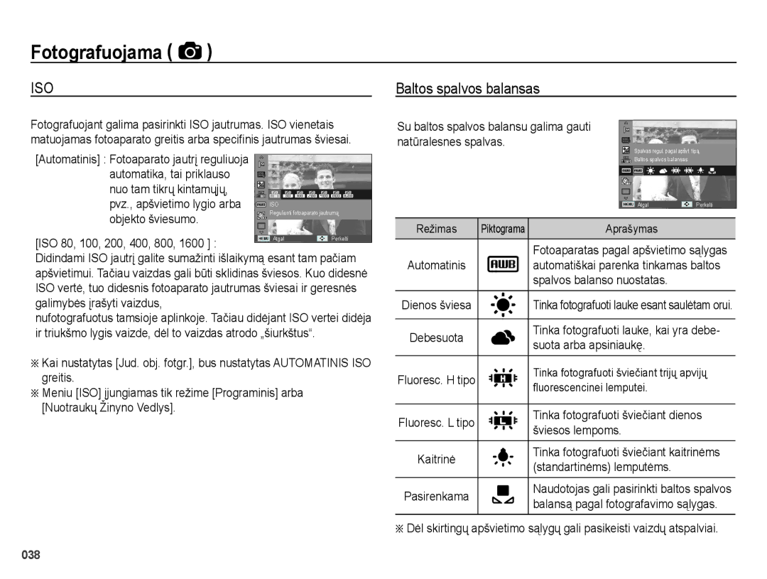 Samsung EC-ES25ZZBARRU, EC-ES25ZZBASRU, EC-ES25ZZBABRU manual Baltos spalvos balansas 