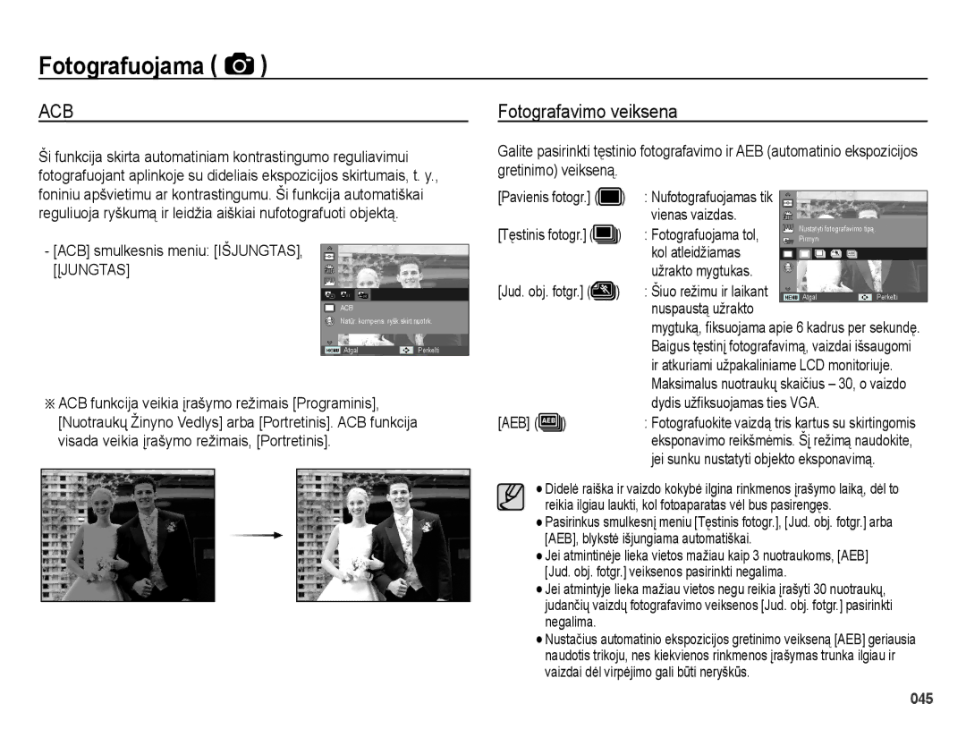 Samsung EC-ES25ZZBASRU, EC-ES25ZZBARRU, EC-ES25ZZBABRU manual Fotografavimo veiksena 