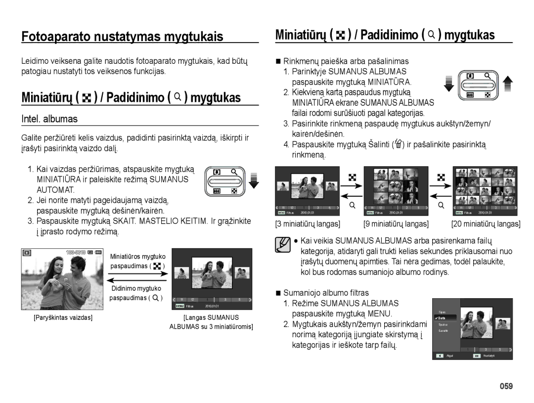 Samsung EC-ES25ZZBARRU, EC-ES25ZZBASRU manual Miniatiǌrǐ º / Padidinimo í mygtukas, Intel. albumas, Sumaniojo albumo filtras 