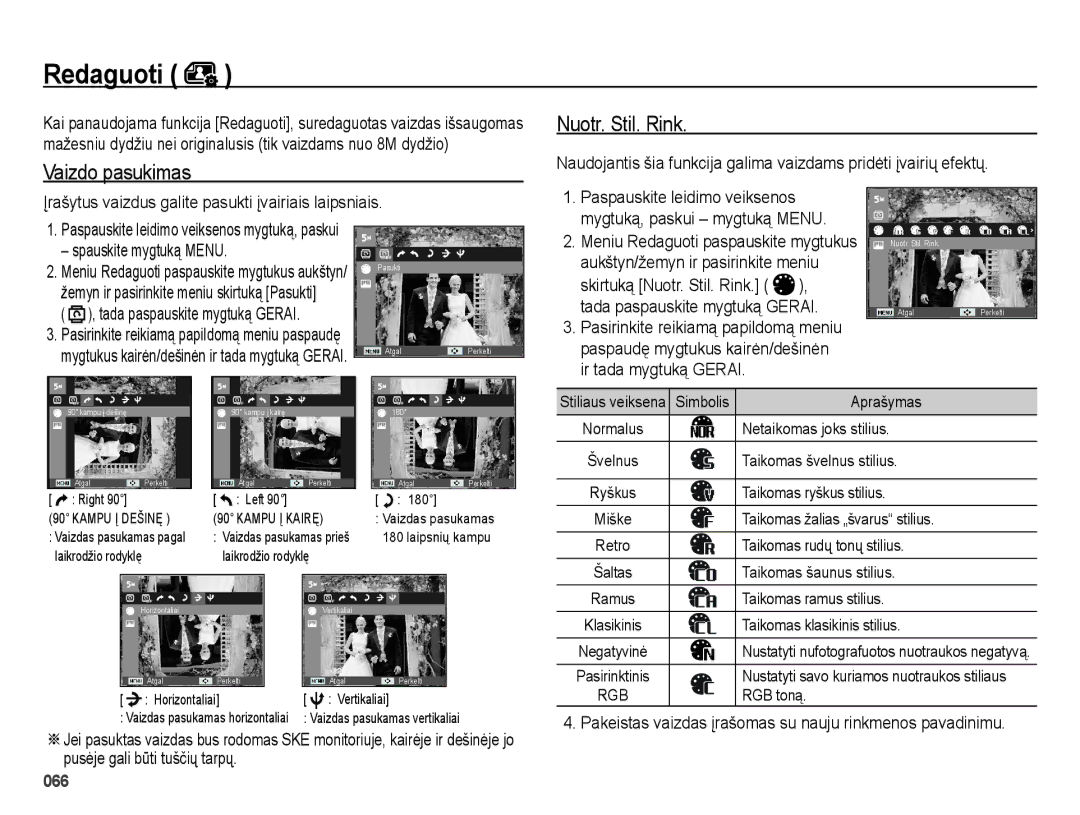 Samsung EC-ES25ZZBASRU manual Vaizdo pasukimas, Įrašytus vaizdus galite pasukti įvairiais laipsniais, Ir tada mygtuką Gerai 