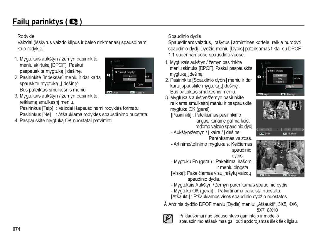 Samsung EC-ES25ZZBARRU Meniu skirtuką DPOF. Paskui, Paspauskite mygtuką Į dešinę, Pasirinkite Indeksas meniu ir dar kartą 