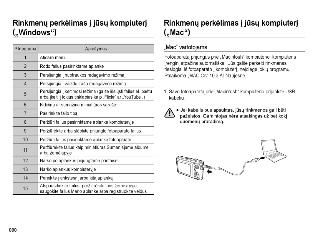 Samsung EC-ES25ZZBASRU, EC-ES25ZZBARRU, EC-ES25ZZBABRU manual Rinkmenų perkėlimas į jūsų kompiuterį „Mac, „Mac vartotojams 