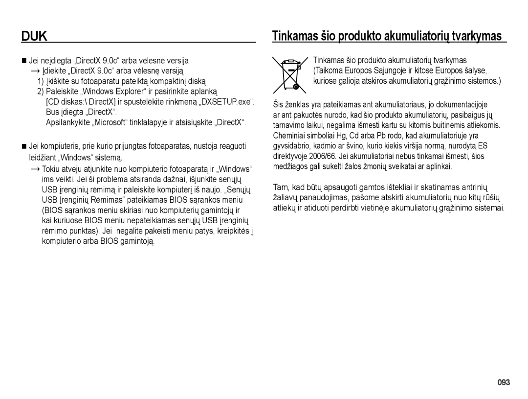 Samsung EC-ES25ZZBASRU, EC-ES25ZZBARRU, EC-ES25ZZBABRU manual Tinkamas šio produkto akumuliatoriǐ tvarkymas 