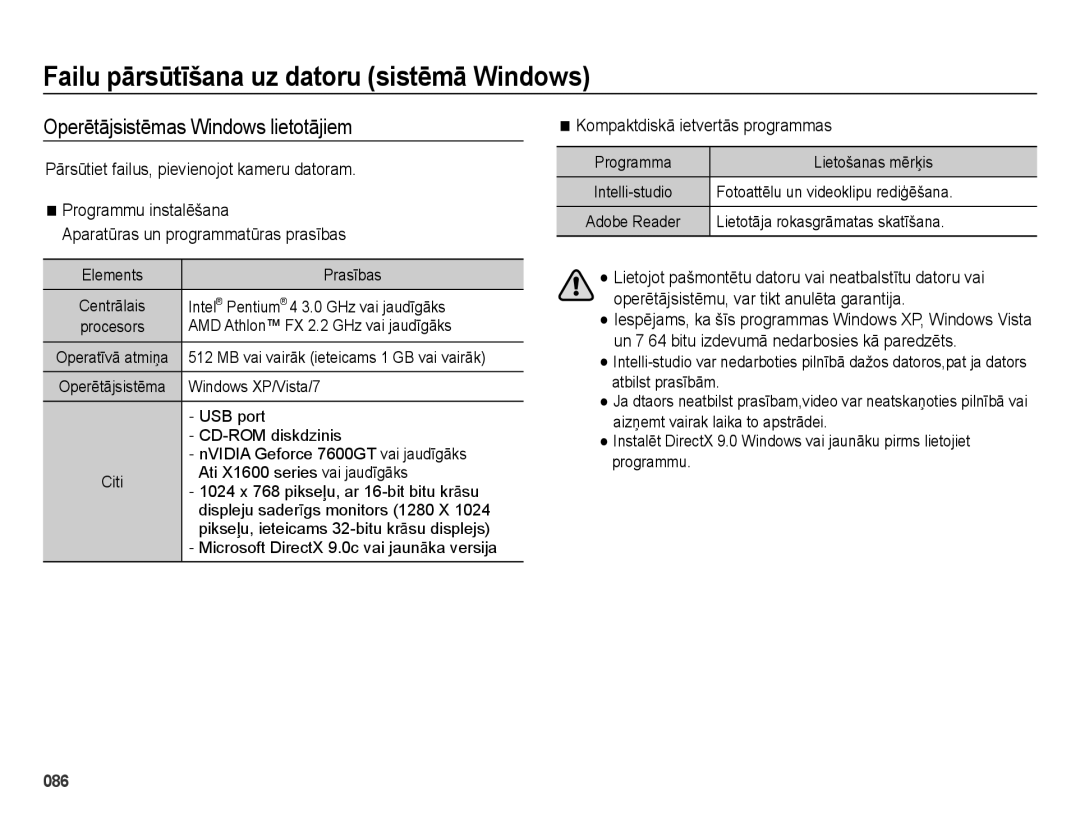 Samsung EC-ES25ZZBARRU, EC-ES25ZZBASRU Failu pƗrsǌtƯšana uz datoru sistƝmƗ Windows, Operētājsistēmas Windows lietotājiem 