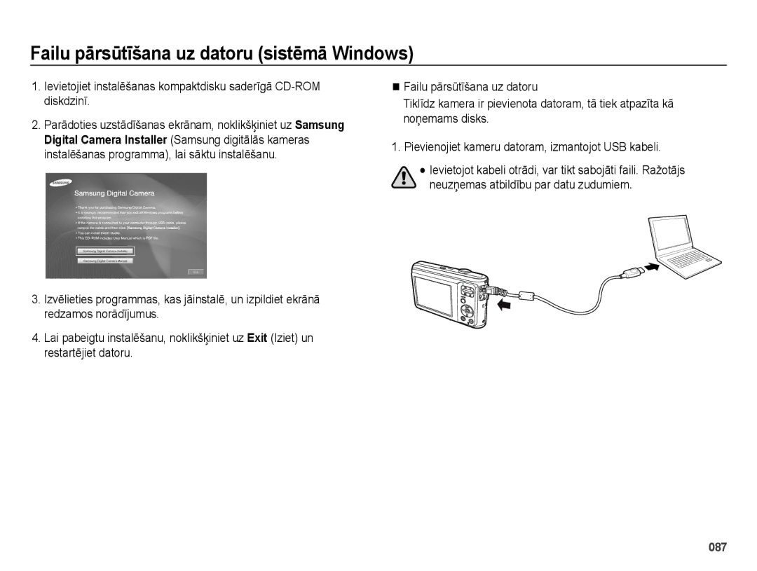 Samsung EC-ES25ZZBASRU, EC-ES25ZZBARRU, EC-ES25ZZBABRU manual Failu pārsūtīšana uz datoru sistēmā Windows 