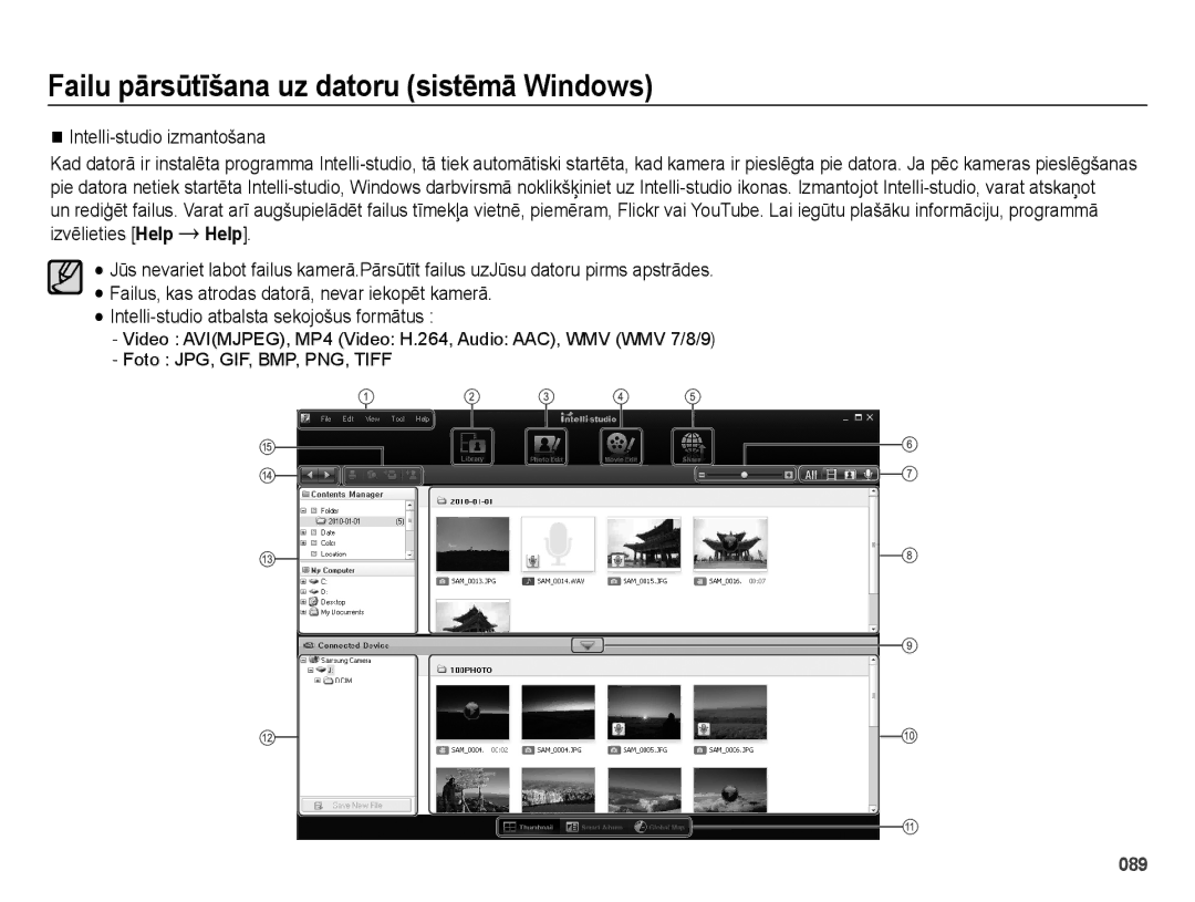 Samsung EC-ES25ZZBARRU, EC-ES25ZZBASRU, EC-ES25ZZBABRU manual Intelli-studio izmantošana, Izvēlieties Help 