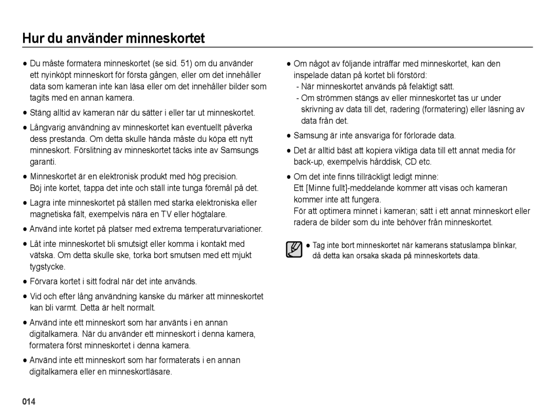 Samsung EC-ES25ZZBARE2, EC-ES25ZZBASE2, EC-ES25ZZBABE2, EC-ES25ZZBALE2 manual Hur du använder minneskortet 