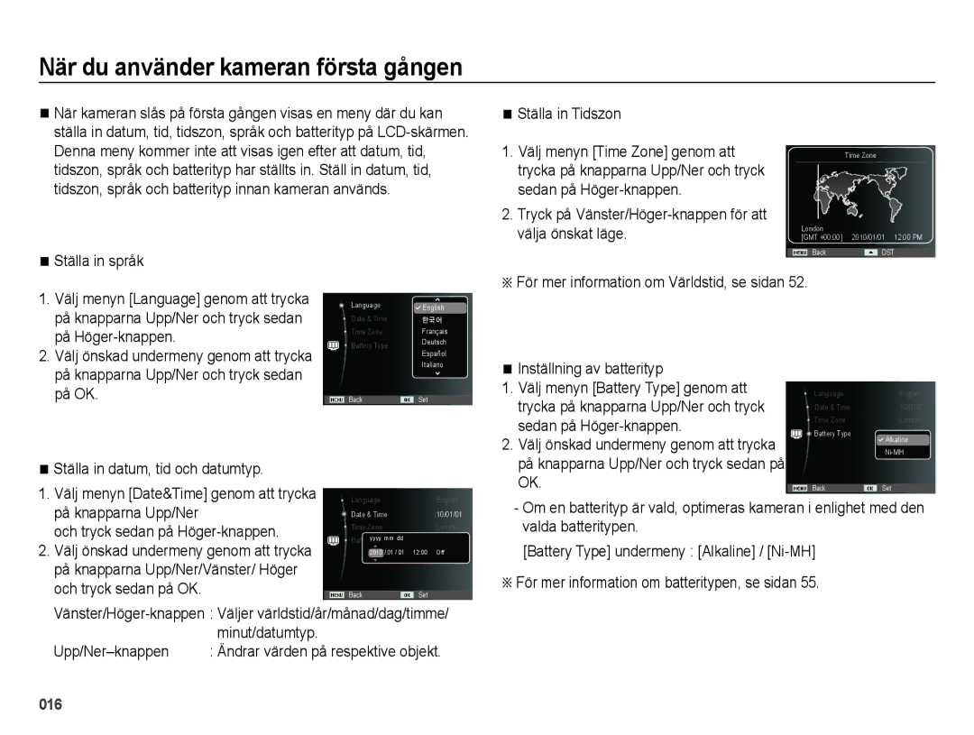 Samsung EC-ES25ZZBABE2, EC-ES25ZZBASE2, EC-ES25ZZBALE2, EC-ES25ZZBARE2 manual När du använder kameran första gången 