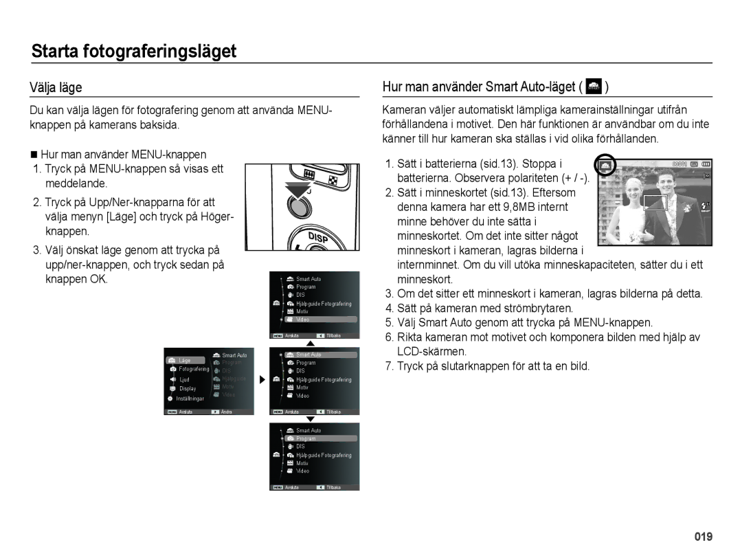 Samsung EC-ES25ZZBASE2, EC-ES25ZZBABE2 manual Starta fotograferingsläget, Välja läge, Hur man använder Smart Auto-läget 