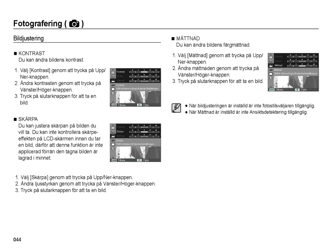 Samsung EC-ES25ZZBABE2, EC-ES25ZZBASE2, EC-ES25ZZBALE2, EC-ES25ZZBARE2 manual Bildjustering 