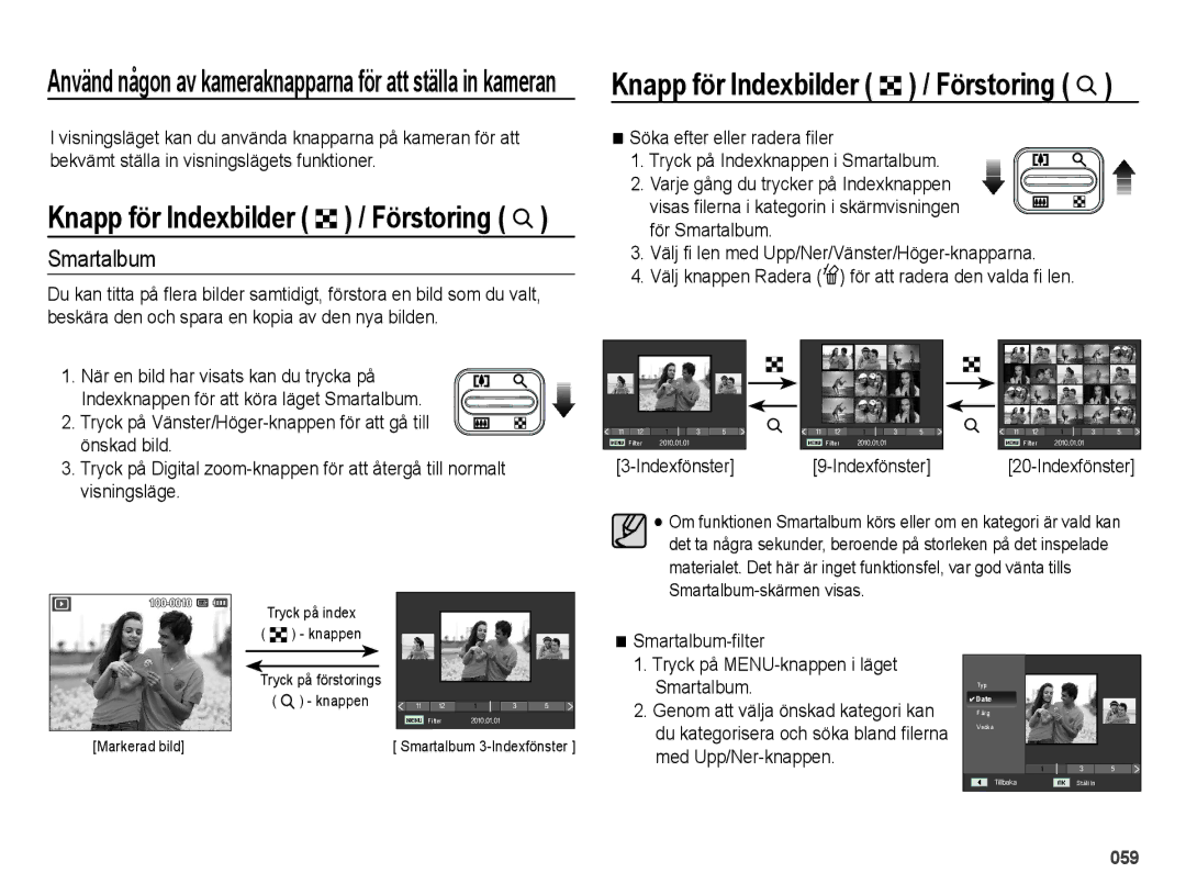 Samsung EC-ES25ZZBASE2, EC-ES25ZZBABE2, EC-ES25ZZBALE2 manual Smartalbum-filter Tryck på MENU-knappen i läget Smartalbum 