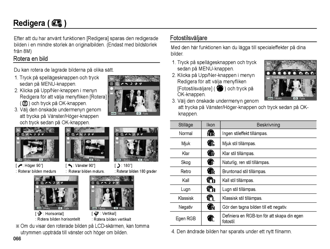 Samsung EC-ES25ZZBARE2 manual Rotera en bild, Du kan rotera de lagrade bilderna på olika sätt, Och tryck på OK-knappen 