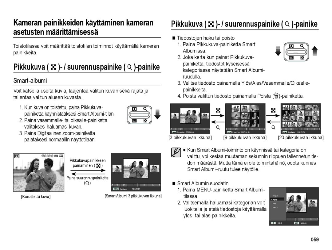 Samsung EC-ES25ZZBASE2, EC-ES25ZZBABE2, EC-ES25ZZBALE2 manual Pikkukuva º / suurennuspainike í -painike, Smart-albumi 