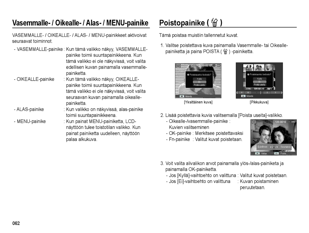 Samsung EC-ES25ZZBARE2 manual Poistopainike Õ, ALAS-painike, Toimii suuntapainikkeena, MENU-painike, Palaa alkukuva 