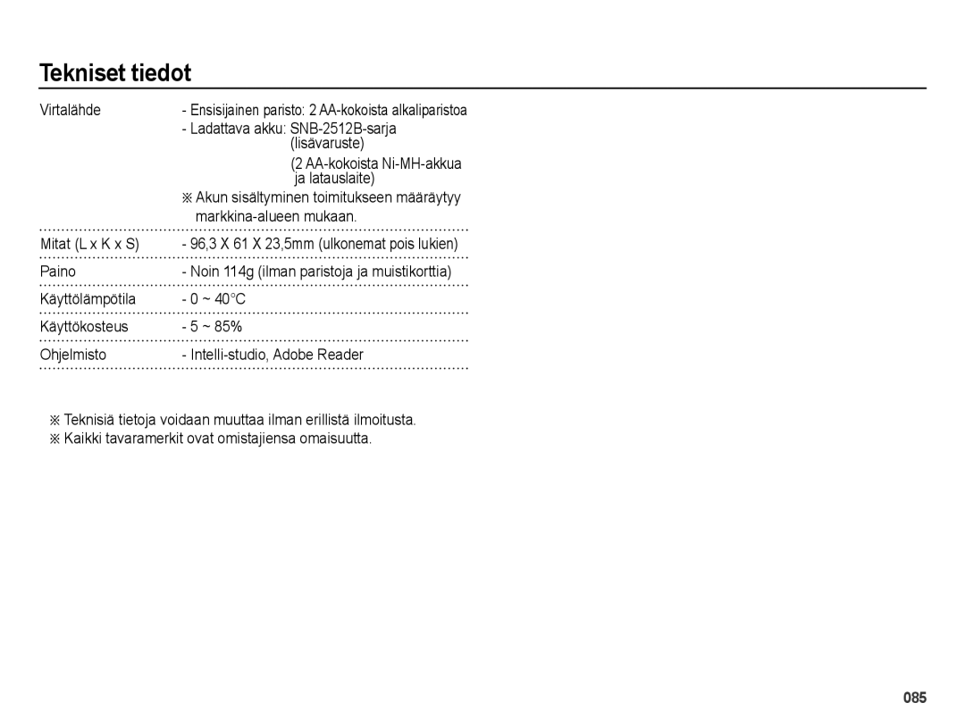 Samsung EC-ES25ZZBALE2 Virtalähde, Ladattava akku SNB-2512B-sarja, Lisävaruste, Ja latauslaite, Markkina-alueen mukaan 