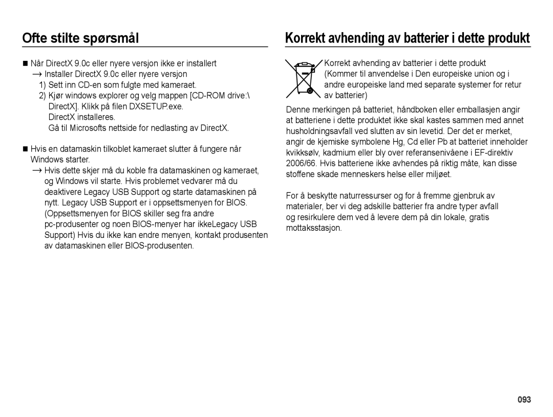 Samsung EC-ES25ZZBALE2 manual Sett inn CD-en som fulgte med kameraet, Korrekt avhending av batterier i dette produkt 