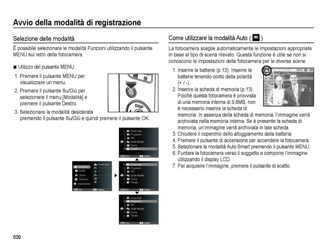 Samsung EC-ES28ZZDABME Avvio della modalità di registrazione, Selezione delle modalità, Come utilizzare la modalità Auto 