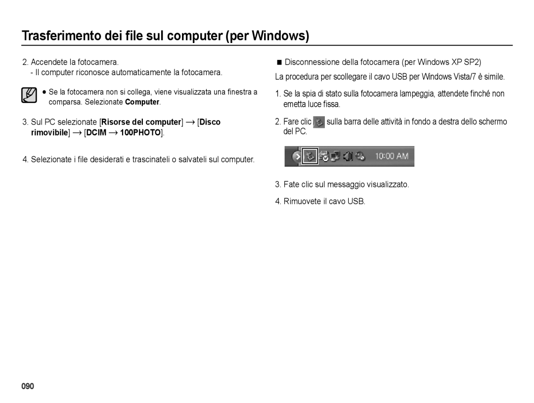 Samsung EC-ES28ZZDABME, EC-ES28ZZBABE1, EC-ES28ZZDAPME manual Disconnessione della fotocamera per Windows XP SP2, Fare clic 