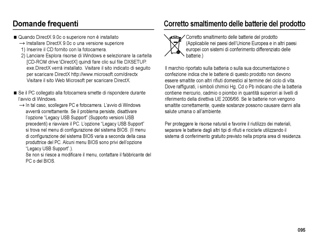 Samsung EC-ES28ZZDABME, EC-ES28ZZBABE1, EC-ES28ZZDAPME, EC-ES28ZZDAEME manual Corretto smaltimento delle batterie del prodotto 