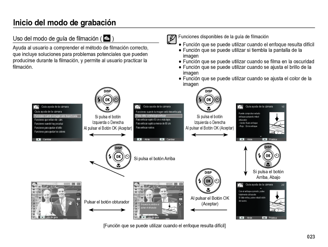 Samsung EC-ES28ZZBABE1 manual Uso del modo de guía de ﬁlmación 