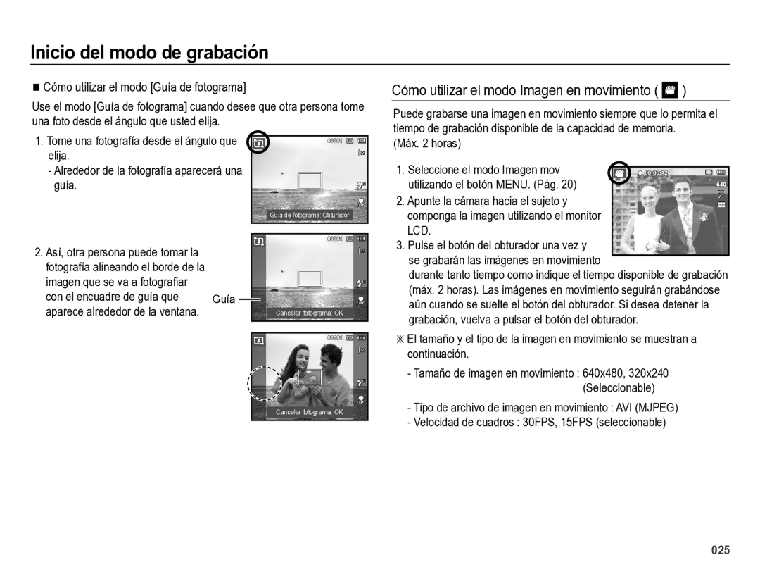 Samsung EC-ES28ZZBABE1 manual Cómo utilizar el modo Imagen en movimiento, Máx horas 