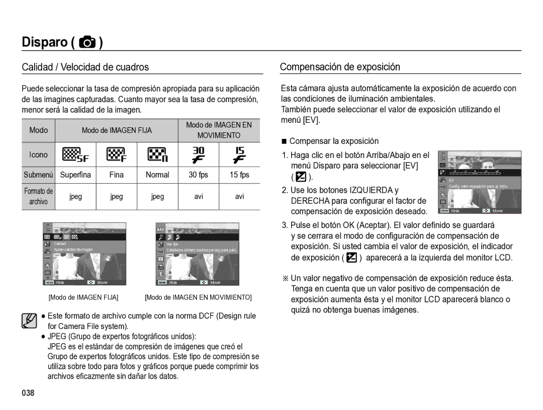 Samsung EC-ES28ZZBABE1 Calidad / Velocidad de cuadros, Compensación de exposición, Compensar la exposición, De exposición 