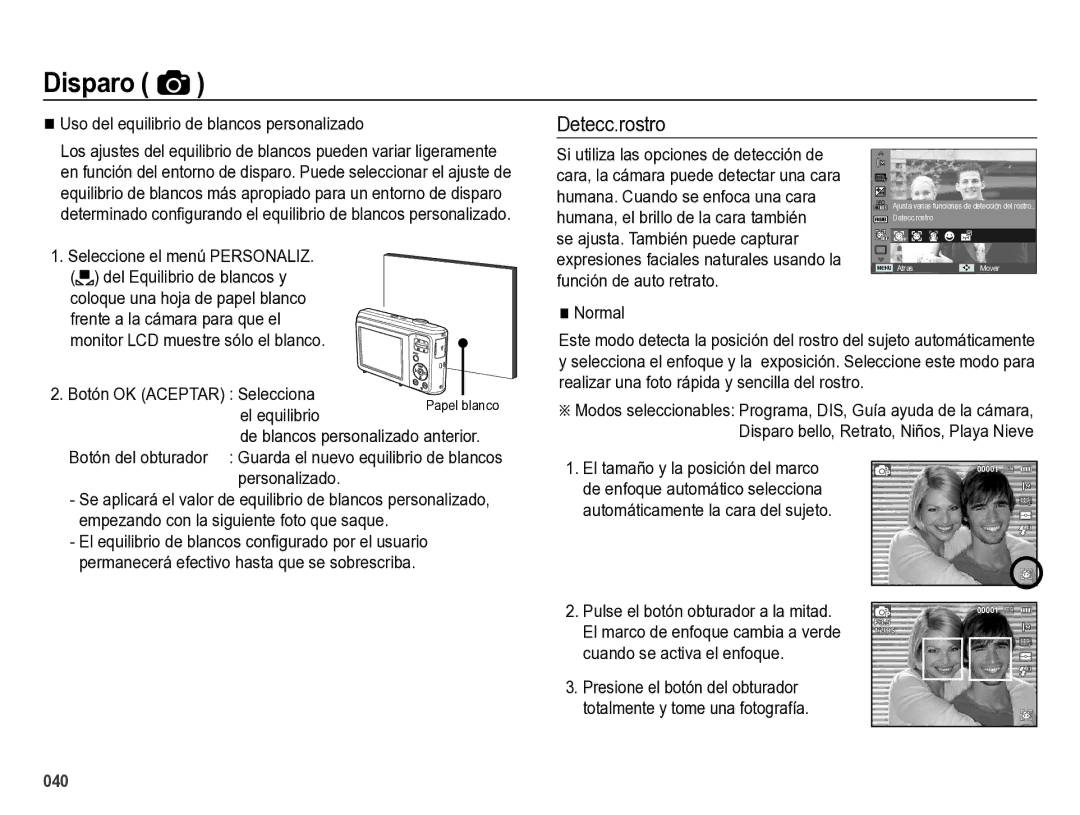 Samsung EC-ES28ZZBABE1 manual Detecc.rostro 