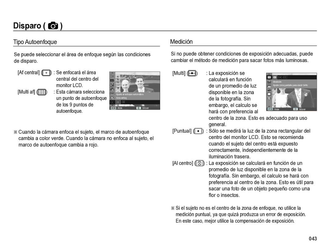 Samsung EC-ES28ZZBABE1 manual Tipo Autoenfoque, Medición 