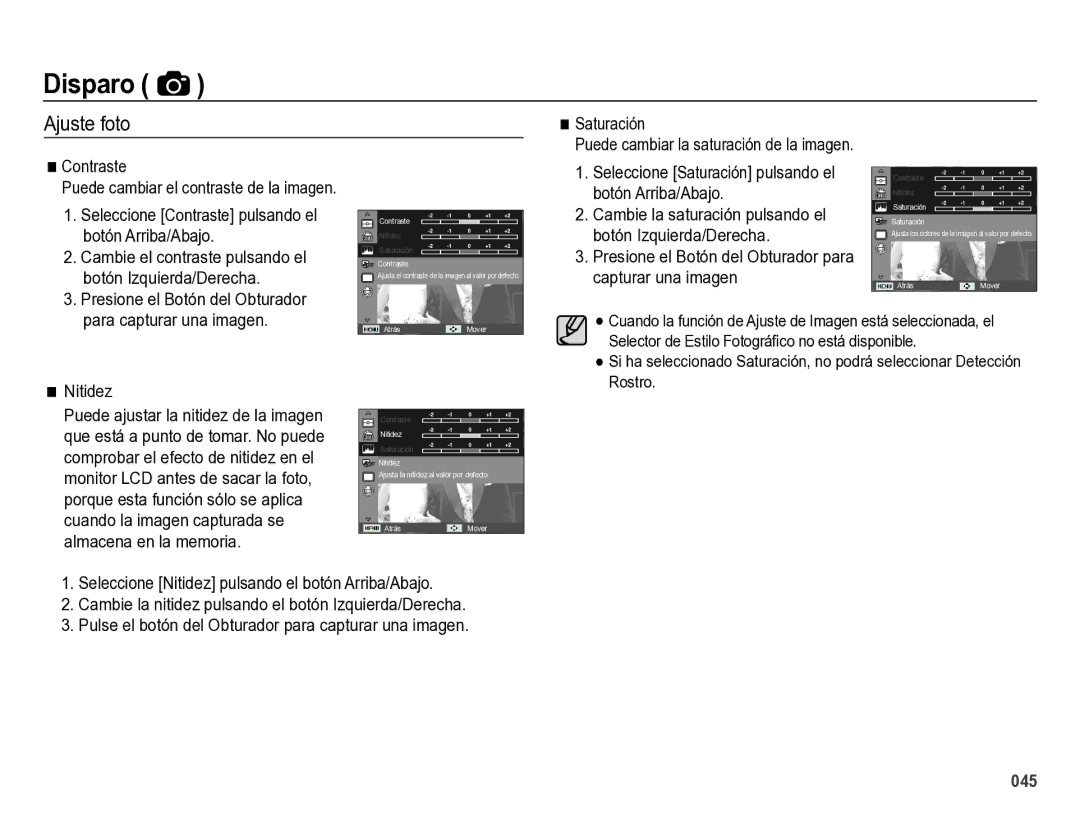 Samsung EC-ES28ZZBABE1 manual Ajuste foto, Botón Arriba/Abajo, Botón Izquierda/Derecha, Nitidez 