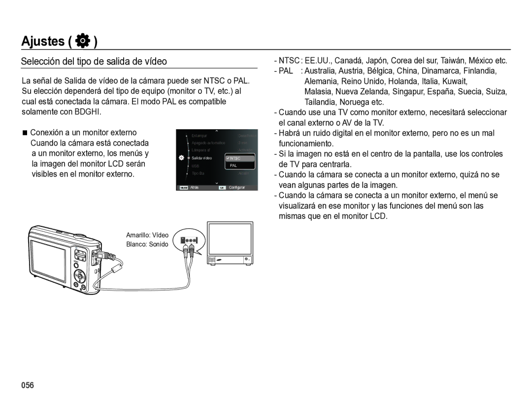 Samsung EC-ES28ZZBABE1 manual Selección del tipo de salida de vídeo 