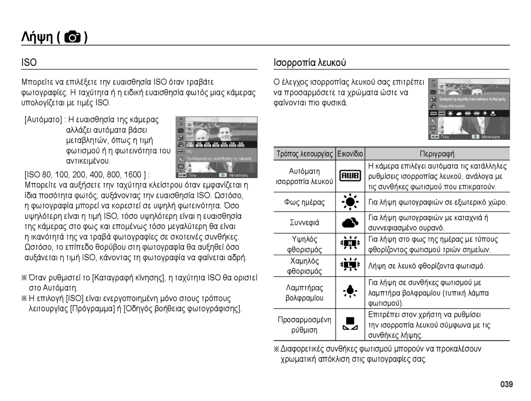 Samsung EC-ES28ZZBABE3 manual Ισορροπία λευκού, Αλλάζει αυτόματα βάσει, Φωτισμού ή η φωτεινότητα του, Αντικειμένου 