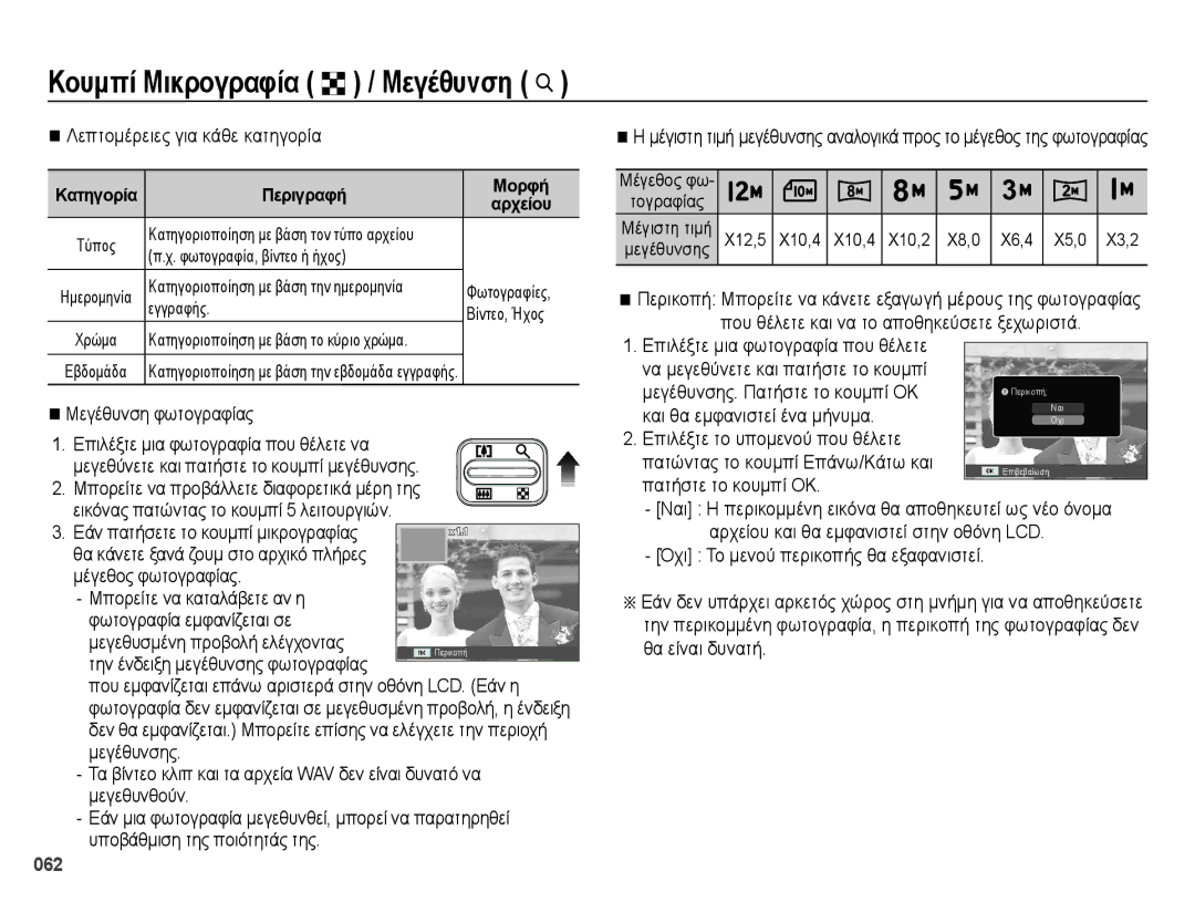 Samsung EC-ES28ZZBABE3 manual Κουμπί Μικρογραφία º / Μεγέθυνση í 