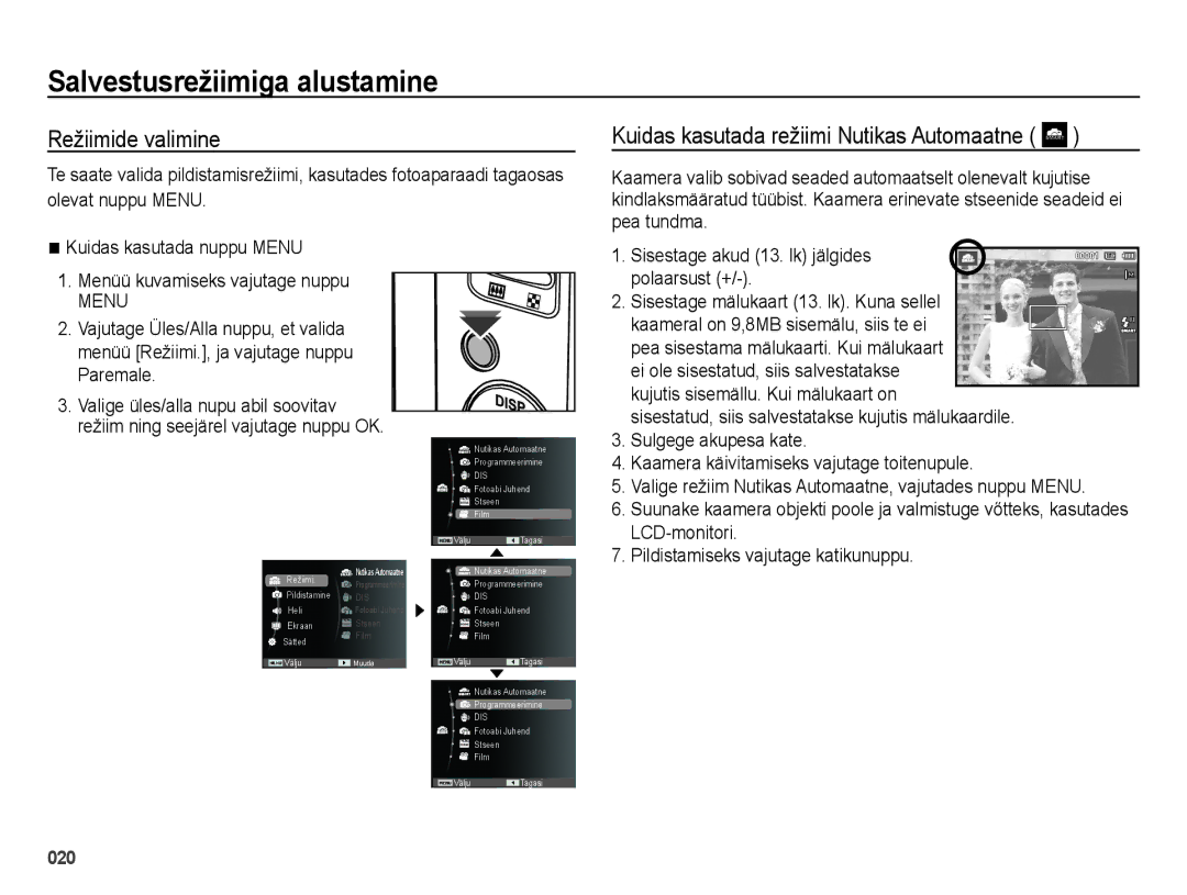 Samsung EC-ES28ZZBABE2 manual Salvestusrežiimiga alustamine, Režiimide valimine, Kuidas kasutada režiimi Nutikas Automaatne 