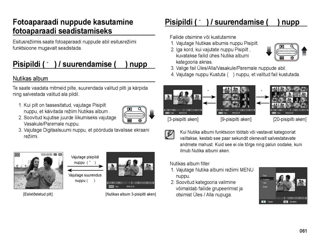 Samsung EC-ES28ZZBASE2, EC-ES28ZZBABE2 manual Pisipildi º / suurendamise í nupp, Nutikas album 