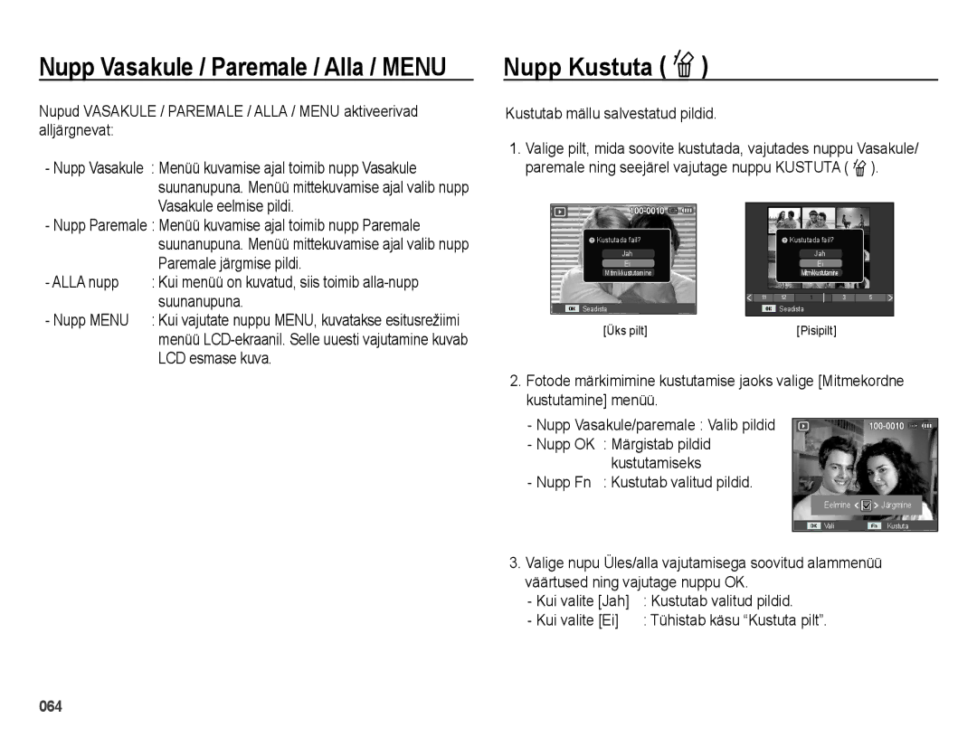 Samsung EC-ES28ZZBABE2, EC-ES28ZZBASE2 manual Nupp Kustuta Õ 