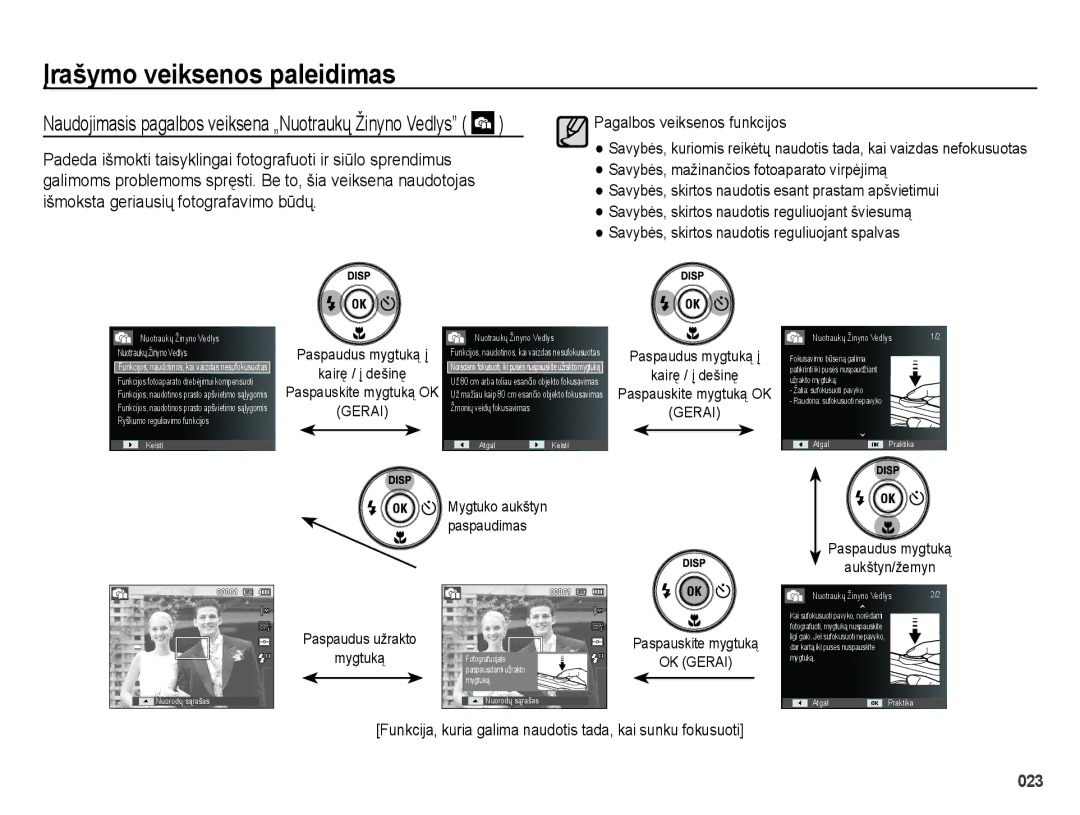 Samsung EC-ES28ZZBASE2 manual Paspaudus mygtuką į Kairę / į dešinę, Paspaudus užrakto Mygtuką, Paspauskite mygtuką 