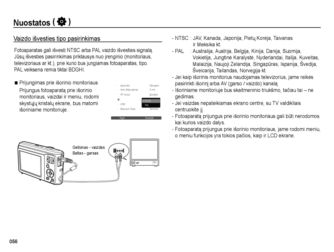 Samsung EC-ES28ZZBABE2, EC-ES28ZZBASE2 manual Vaizdo išvesties tipo pasirinkimas 