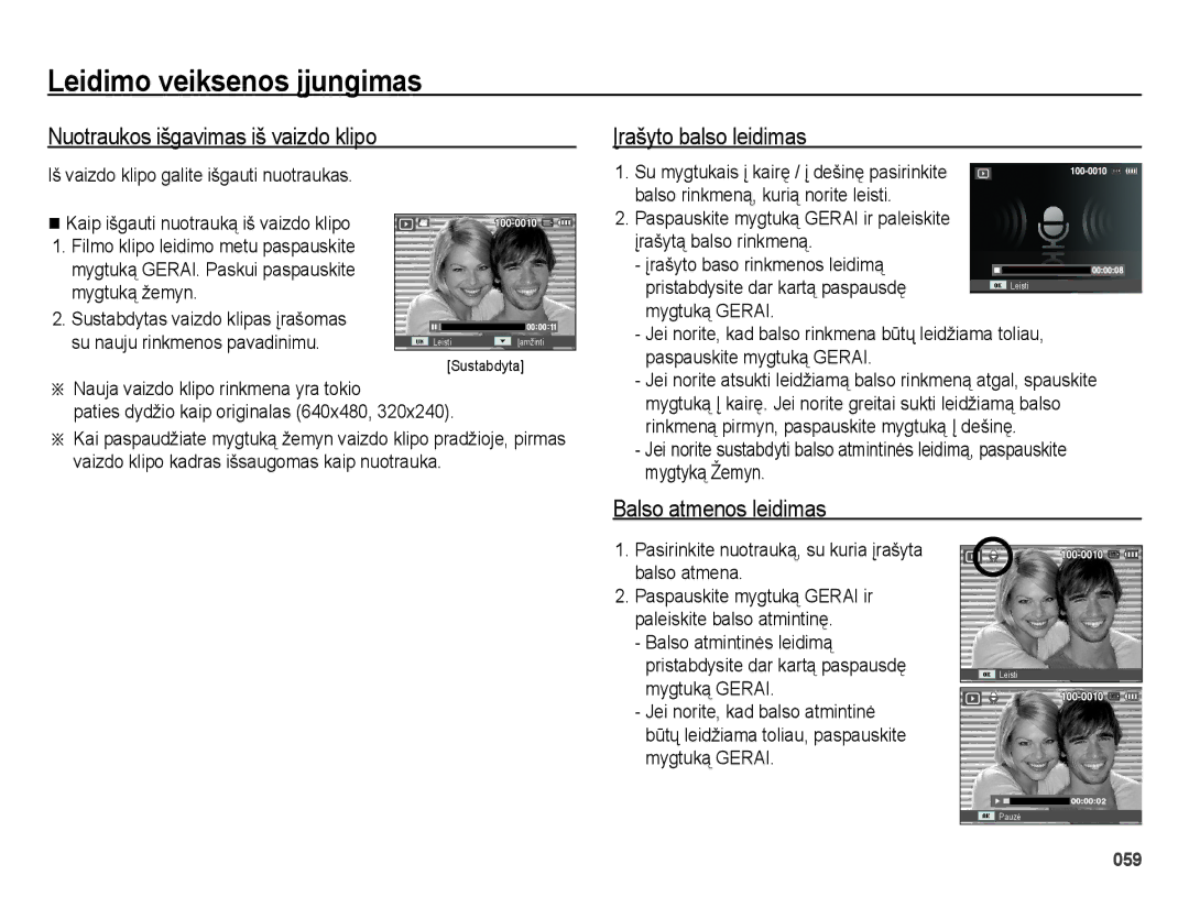 Samsung EC-ES28ZZBASE2, EC-ES28ZZBABE2 Nuotraukos išgavimas iš vaizdo klipo Įrašyto balso leidimas, Balso atmenos leidimas 