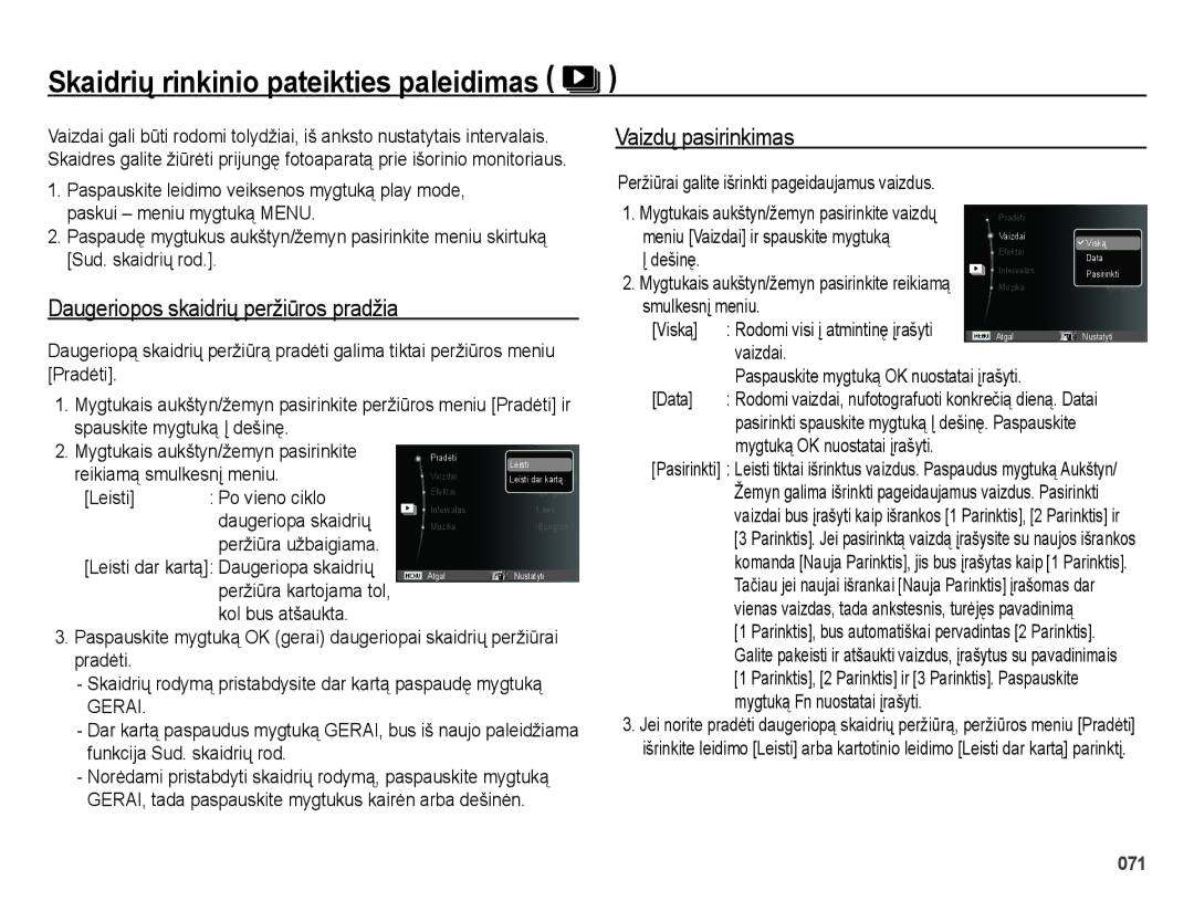 Samsung EC-ES28ZZBASE2, EC-ES28ZZBABE2 Skaidrių rinkinio pateikties paleidimas, Daugeriopos skaidrių peržiūros pradžia 