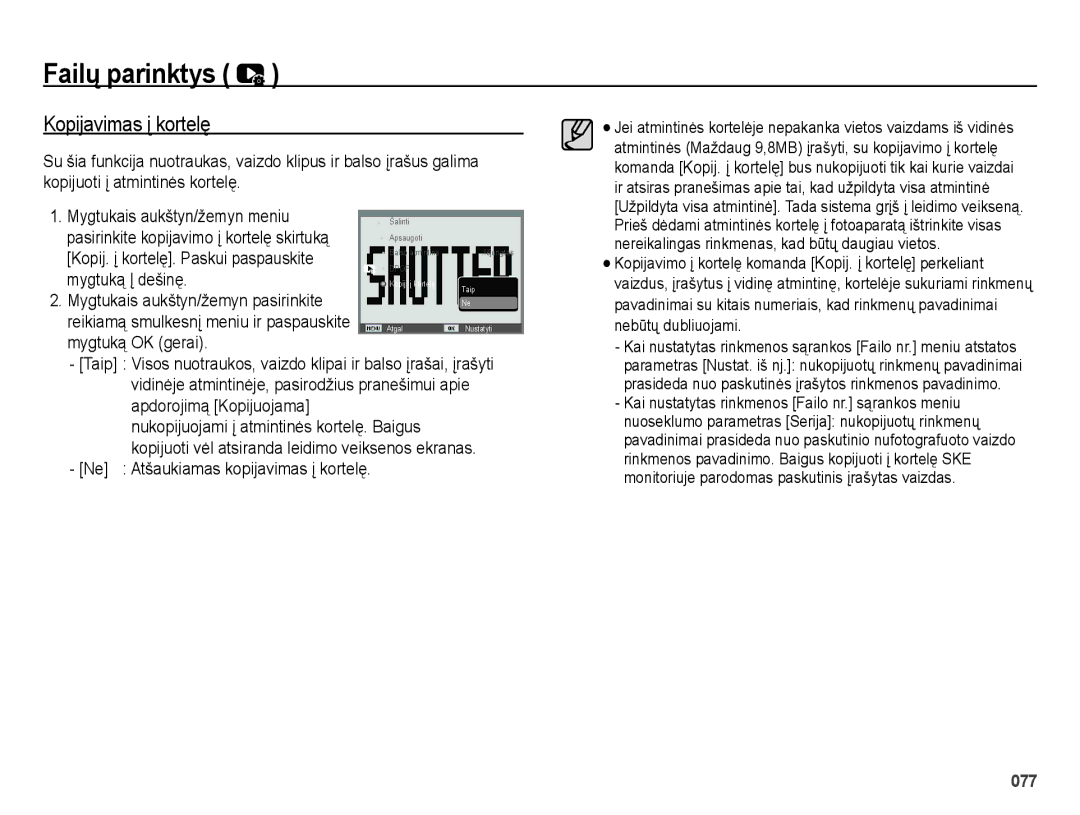 Samsung EC-ES28ZZBASE2, EC-ES28ZZBABE2 manual Kopijavimas į kortelę, Ne Atšaukiamas kopijavimas į kortelę 