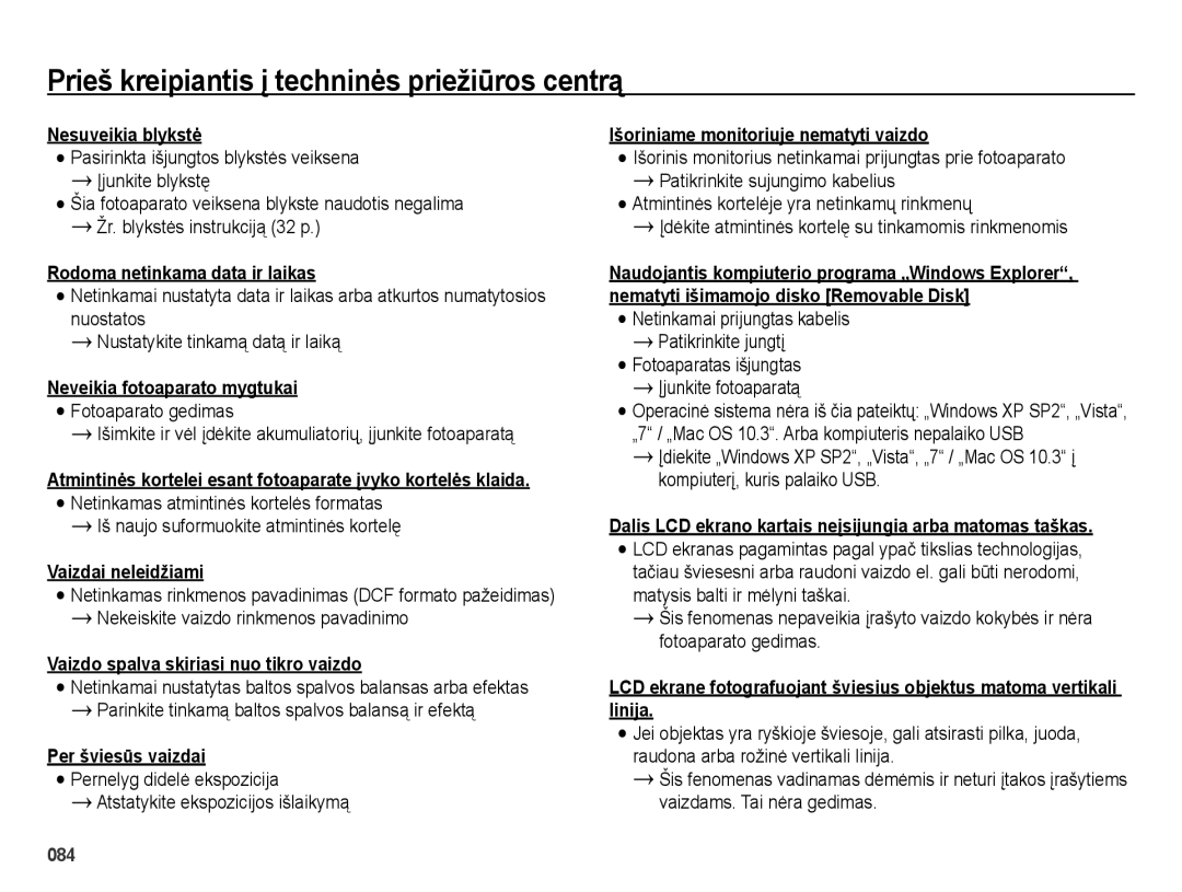 Samsung EC-ES28ZZBABE2, EC-ES28ZZBASE2 Nesuveikia blykstė, Rodoma netinkama data ir laikas, Neveikia fotoaparato mygtukai 