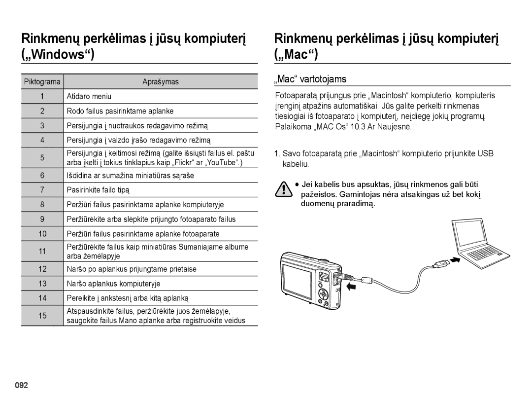 Samsung EC-ES28ZZBABE2, EC-ES28ZZBASE2 manual Rinkmenų perkėlimas į jūsų kompiuterį „Mac, „Mac vartotojams 