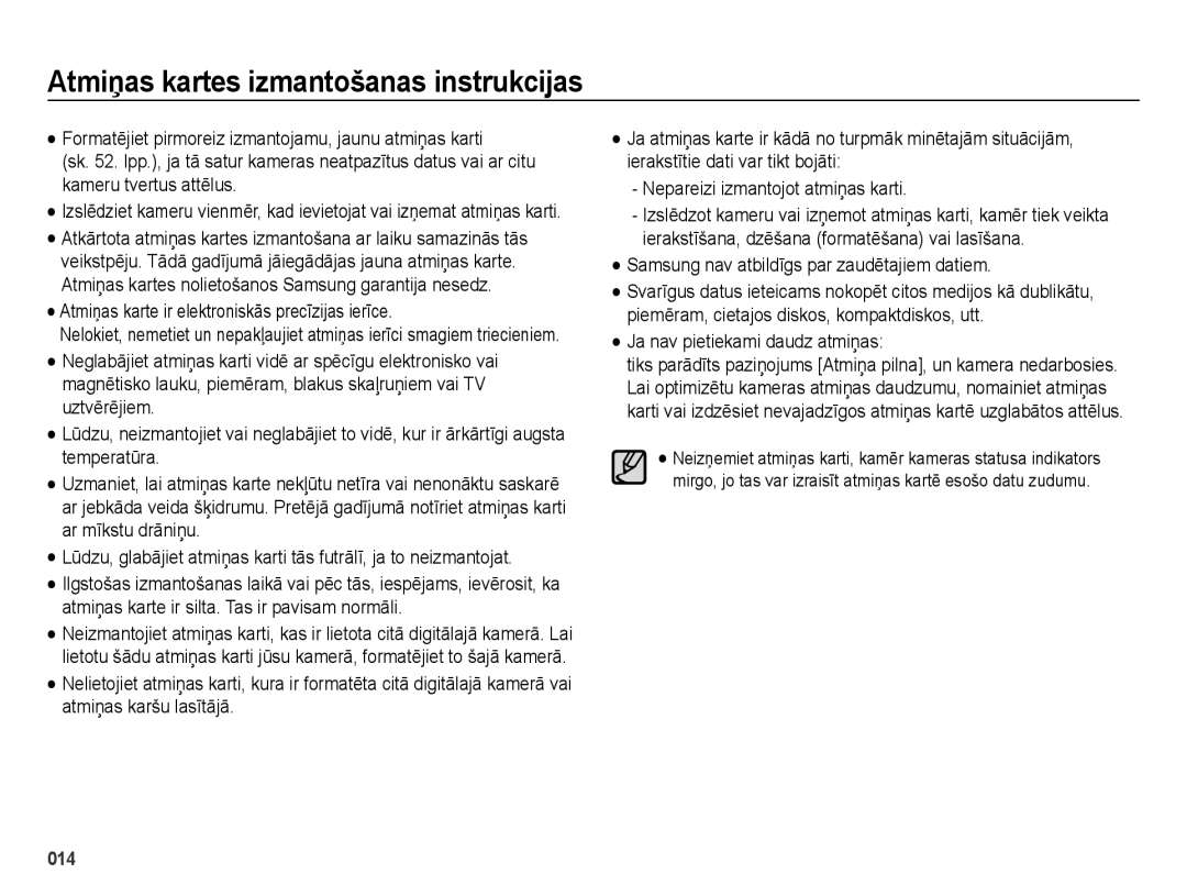 Samsung EC-ES28ZZBABE2 manual Atmiņas kartes izmantošanas instrukcijas, Atmiņas karte ir elektroniskās precīzijas ierīce 