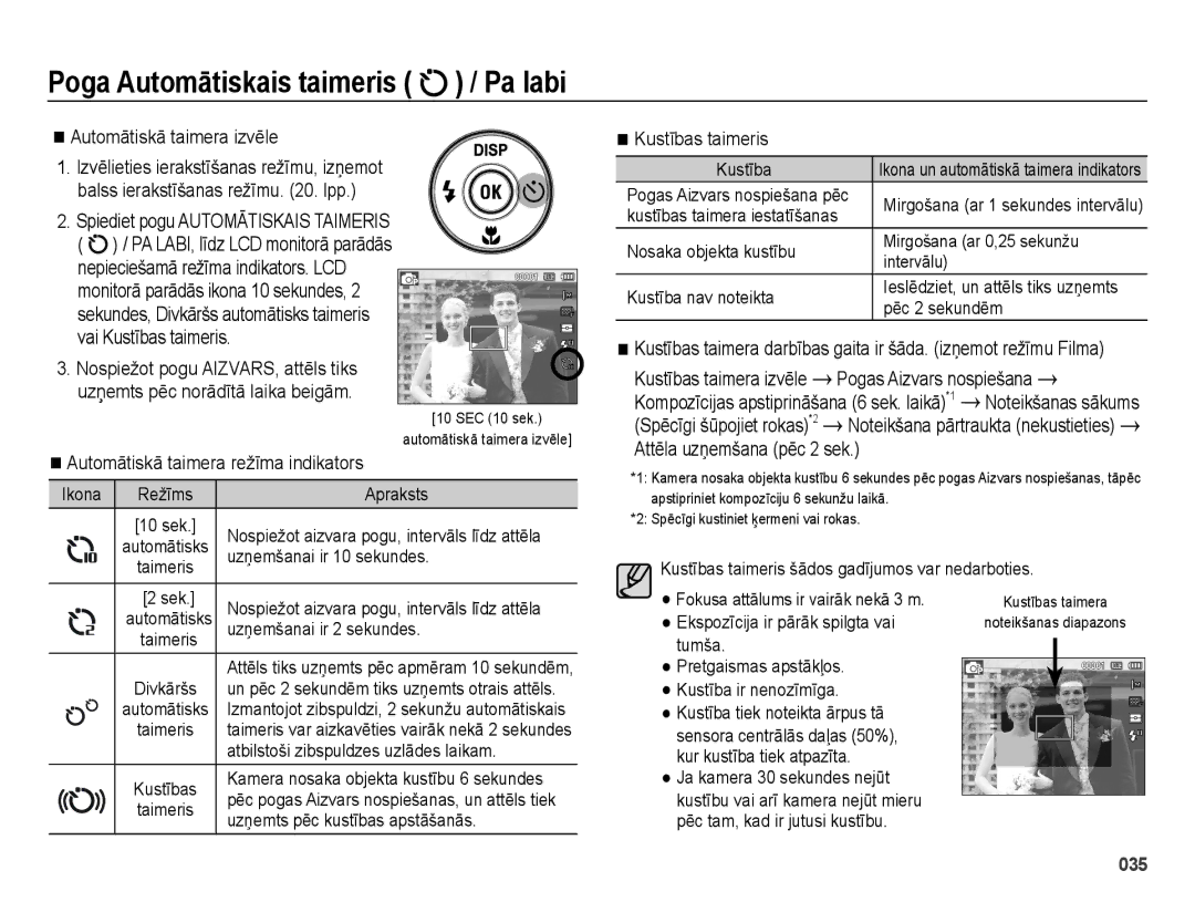 Samsung EC-ES28ZZBASE2, EC-ES28ZZBABE2 manual Poga Automātiskais taimeris / Pa labi 