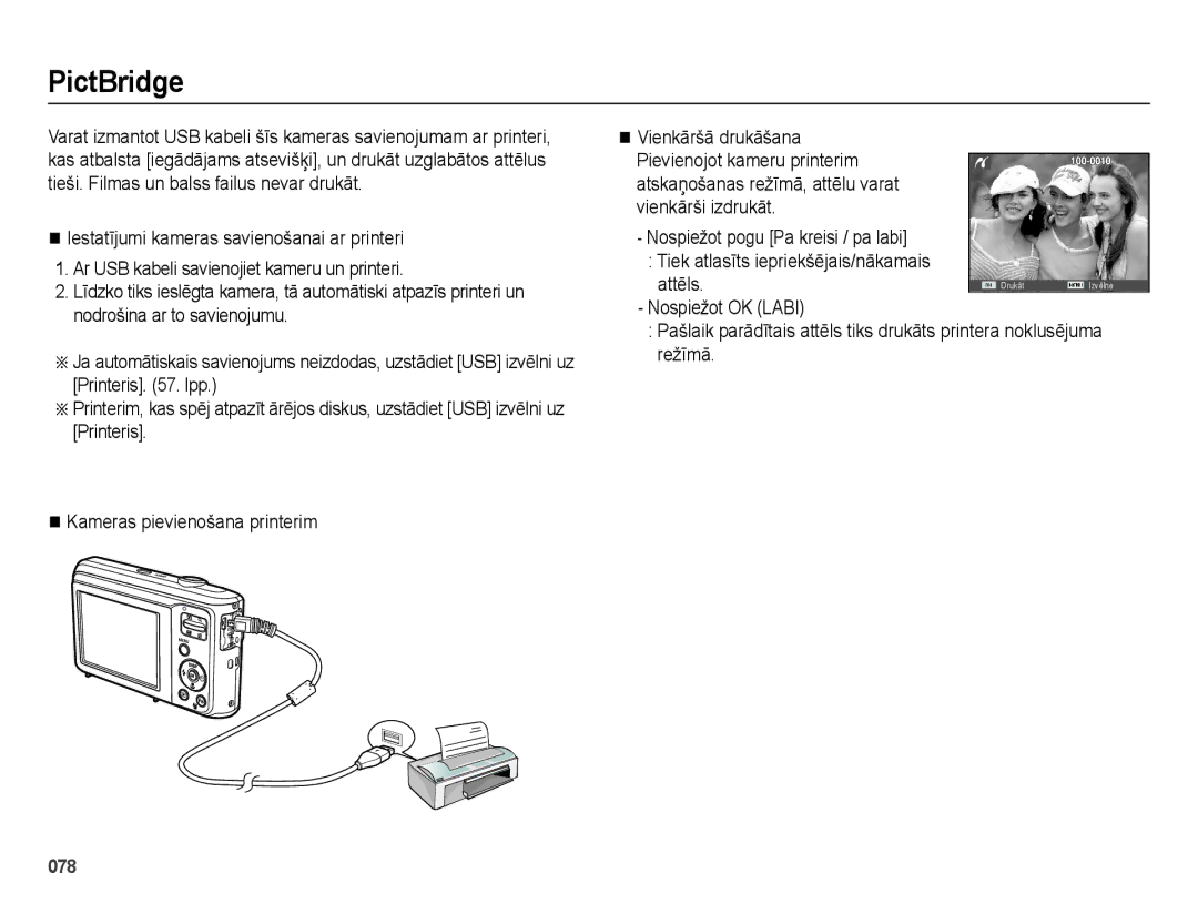 Samsung EC-ES28ZZBABE2, EC-ES28ZZBASE2 manual PictBridge, Printera noklusējuma 