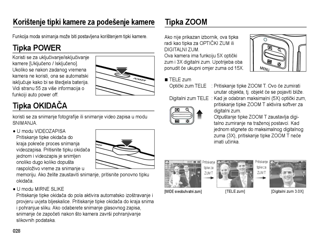 Samsung EC-ES28ZZBABE3, EC-ES28ZZBASE3 manual Tipka Power, Tipka Okidača, Tipka Zoom 