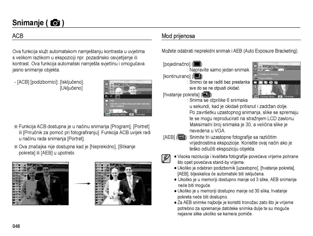 Samsung EC-ES28ZZBABE3, EC-ES28ZZBASE3 manual Mod prijenosa, Pojedinačno Napravite samo jedan snimak. kontinuirano 